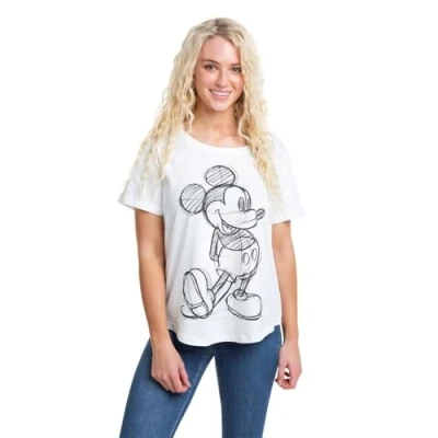 Image of Disney Women&#039;s Mickey Mouse Sketch T Shirt, White, 10 UK
