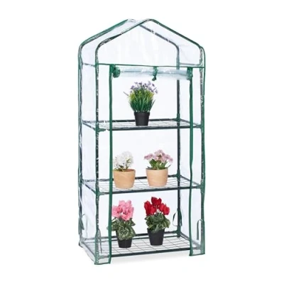 Image of Relaxdays Small Greenhouse for Balcony, 80% plastic 20% iron, Green/Transparent, 128x60x40 cm