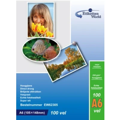 Image of 100 Sheets of Glossy Photo Paper A6 for Inkjet Printer with 230 GSM (105 mm x 148 mm)
