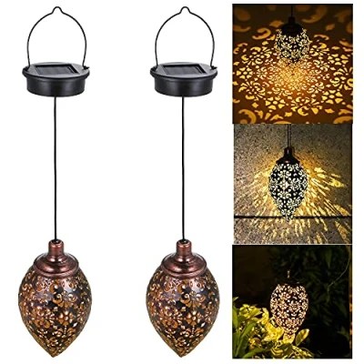 Image of Solar Lantern Light Outdoor Hanging Garden Lights Metal Lamp Decorations for Patio Yard,Porch,Lawn,Courtyard,Art Accessories