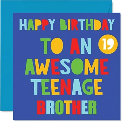 Image of Fun 19th Birthday Cards for Brother Awesome Teenage 19 Happy Card from Sister Step Brother, Gifts, 145mm x Nineteen Nineteenth Bday Greeting Gift