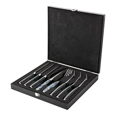 Image of Katana Saya Pearl KP 80/8 8 Piece Steak Knife and Fork Set with Wooden Case