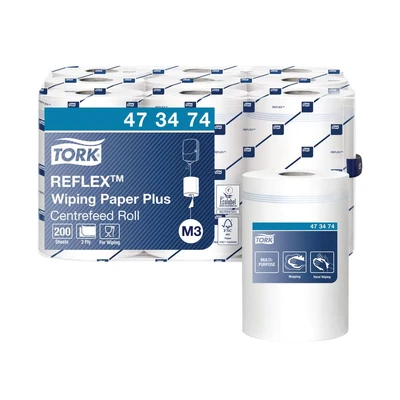 Image of Tork 473474 Reflex Wiping Paper Plus / 2 Ply Absorbent Advanced Roll Suitable for M3 Centrefeed Mini System White 9 x 67m Ø 12.7cm