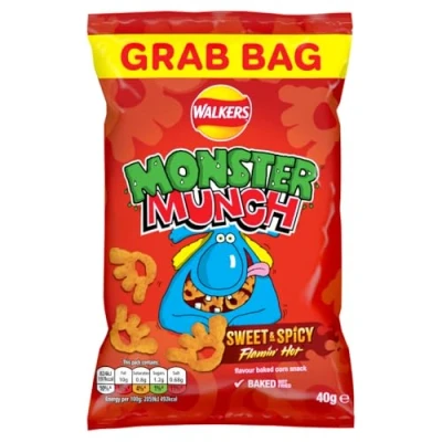 Image of Monster Munch Flamin sweet and spicy Hot Snacks, 40g (Pack of 30),packaging may vary