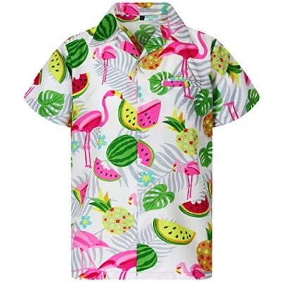 Image of King Kameha Hawaiian Shirt Men Fruit Designs Regular Short Sleeve, Flamingo Melon, White, 5XL