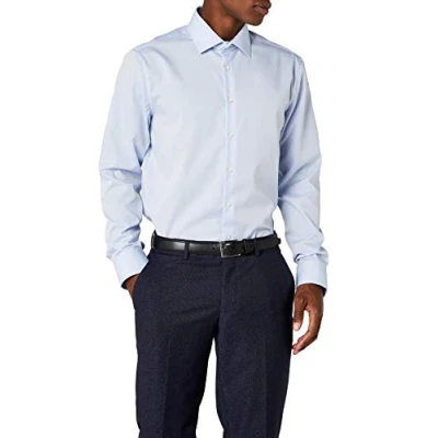 Image of Seidensticker men&#039;s business shirt shaped fit non iron Kent collar long sleeve 100% cotton