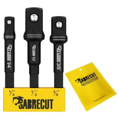 Image of 3 x SabreCut SCESAK1 Socket Adapters 1/4&quot; HEX to 3/8&quot; 1/2&quot; Square Drive for Impact Drivers, Wrenches and Ratchets
