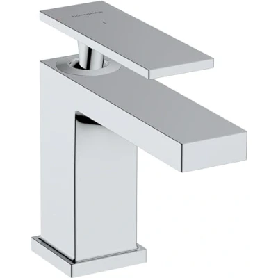Image of hansgrohe Tecturis E bathroom tap without waste, energy saving (CoolStart), sink with spout height 80 mm, basin mixer water (EcoSmart+), chrome, 73001000