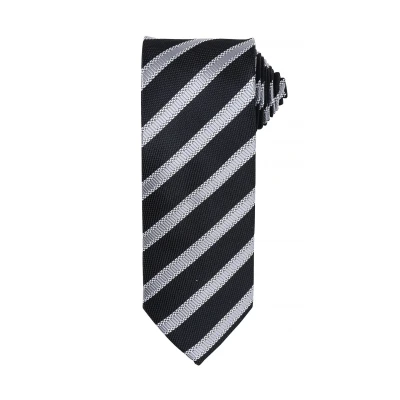 Image of Premier Mens Waffle Stripe Formal Business Tie (Black/Dark Grey) One Size