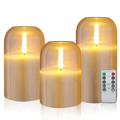Image of CCLIFE CushHom LED Candles Set of 3 with Remote Control Timer Function 300 Hours Flickering Paraffin Real Wax Candle Flameless Battery Operated