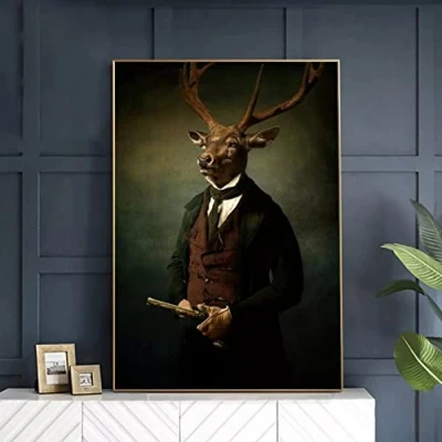 Image of Canvas decorative print Deer In Foggy Forest Painting On Wall Art Poster And Prints Animal Suit Funny Picture For Room Decoration 20x28inch