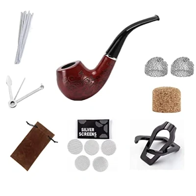 Image of Thitex Smoking Pipe Wooden Tobacco Pipes for with 3 in 1 Scraper, Stand Holder,&amp; Other Cleaning Accessories