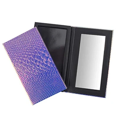 Image of Magnetic Makeup Palette With Mirror, Empty Eyeshadow Box Cosmetics Fish Scale DIY Storage Tray Holder