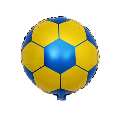 Image of Yellow/Blue Round Football Foil Balloon, 45cm