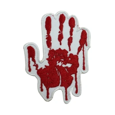 Image of Blood Hands Patch, Funky Patch Humourous Quotes Patch,Embroidered Iron on Sew Badge for Clothes etc 8x5.5cm