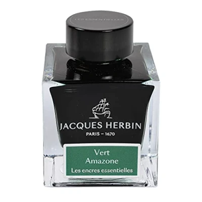 Image of Jacques Herbin Ref 13137JT Ink for Fountain Pens &amp; Rollerball Bleu de Minuit/Midnight Blue 50ml Bottle Prestige Collection Green Coloured