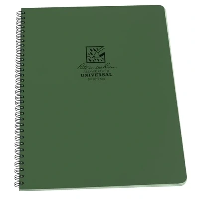 Image of Rite In The Rain Waterproof Paper Side Spiral Notepad Green Polydura Cover 84 Pages 42 Sheets Imperial and Metric Rulers, 4 ⅝ x 7 Inch
