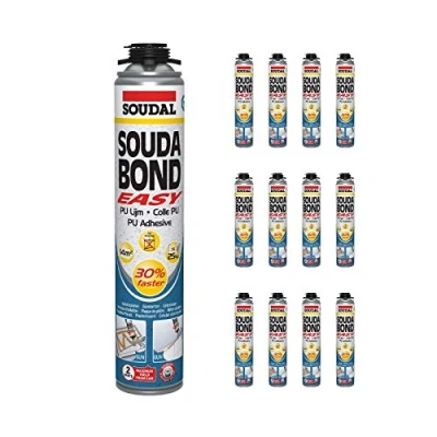 Image of 12 x Soudabond Easy Bonding PU Adhesive Soudal Gun Grade Foam Based Fixing Plasterboard Panels