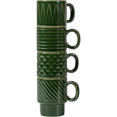Image of Set of 4 Espresso Cups Green Embossed Decoration Sagaform