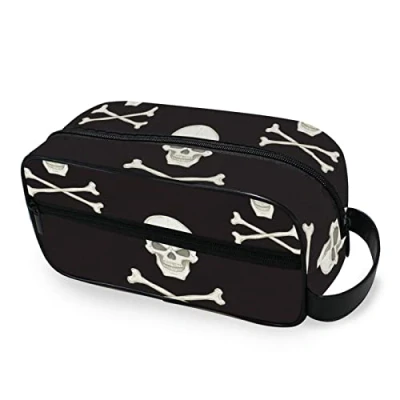 Image of Moyyo White Skull Toiletry Bag Portable Wash Travel Hanging Cosmetic Gym Camping for Women Mens Girls Kids