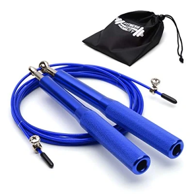 Image of CKB LTD Elite Speed Skipping Rope Adult With Travel Bag Premium Aluminium Handles Fitness Adjustable Jump 3m 10ft Functional Exercise Workout Training Double Unders 1pc (Lake Blue)