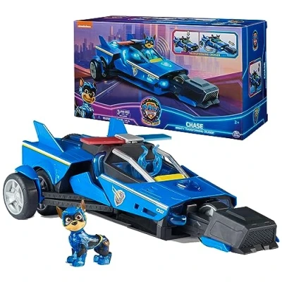 Image of Paw Patrol: The Mighty Movie, Chase’s Transforming Cruiser with Pups Action Figure, Lights and Sounds, Kids’ Toys for Boys Girls 3+