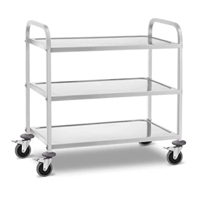 Image of Royal Catering Stainless Steel Service Trolley Serving Cart 3 Shelves 355kg RCSW 3B (118kg/Shelf, 90x48.5cm, 4 Castors, Brakes)