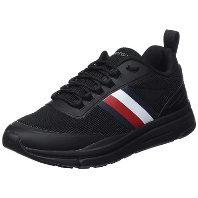 Image of Tommy Hilfiger Men Trainers Modern Runner Stripes Knit, Black (Triple Black), 10.5 UK
