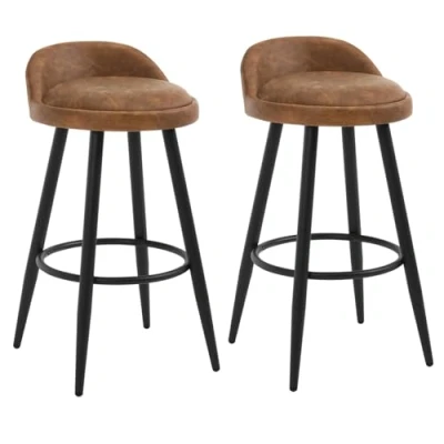 Image of WOLTU Bar Stools Set of 2 Faux Leather Seat Chairs Breakfast Kitchen Counter Islands Metal Legs Barstools High Brown BH327br UK
