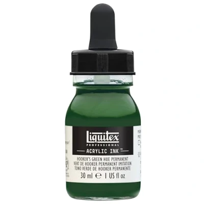 Image of Liquitex 4260224 Liquid Professional Acrylic Paints Ink, 30 ml, Highly Pigmented Airbrush Paint, Hooker&#039;s Green Colour Permanent