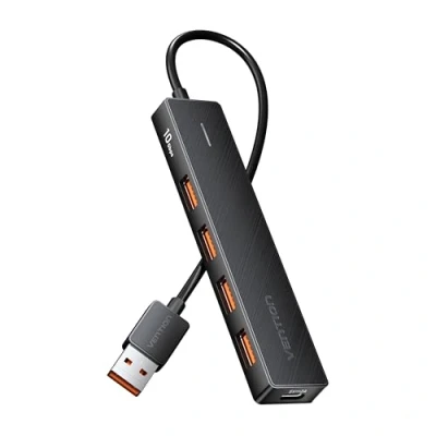 Image of VENTION USB 3.2 Hub 4 Ports 10Gbps, 3.2/3.1/3.0 Splitter, Extender with C Power Port, Adapter for Laptop, MacBook, PC, Surface, iMac, PS4, PS5, Xbox, Flash Drive