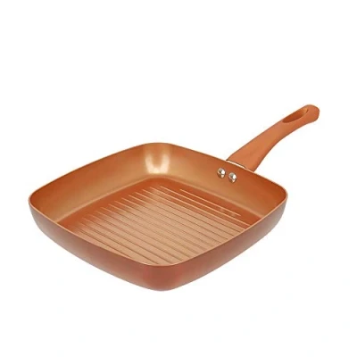 Image of URBN CHEF Forged Aluminium Ceramic Coated Grill Grilling Griddle Frying Pan Square Skillet (24cm)