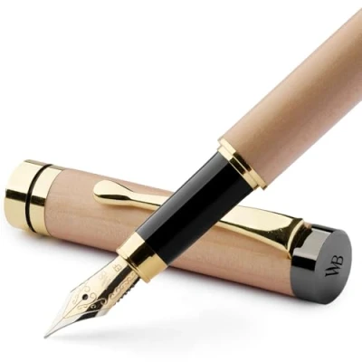 Image of Wordsworth &amp; Black Fountain Pen Set, Luxury Bamboo Wood Extra Fine Nib, Gift Case; Includes 6 Ink Cartridges, Refill Converter Journaling, Calligraphy; Drawing, Smooth Writing [Maple Wood]