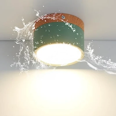 Image of Schindora LED Ceiling Light,Surface Mounted Wood Decor Spotlight,Mini Round Green lamp,Warm White 3000K,12W.