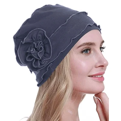 Image of osvyo Chemo Headwear Turban Cap for Women Cancer Beanie Hair Loss Sealed Packaging Blue Grey