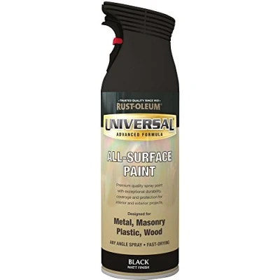 Image of Rust Oleum AE0160005E8 400ml Universal Spray Paint Flat Black, 400 ml (Pack of 1)