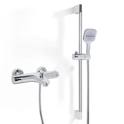 Image of Ronvie Thermostatic Shower Mixer Tap Set, Bar with Adjustable Riser Kit,(1x Hand Shower,1x Rail 70cm, 1x Hose 1.5m,1x Wall Mounted Mixer)