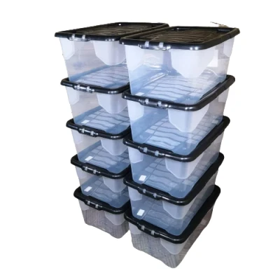 Image of 10 x 42L Clear Storage Box with Black Lid, Stackable and Nestable Design Solution