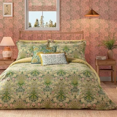 Image of Morris &amp; Co Hyacinth Duvet Cover Set Single Sage Citrus
