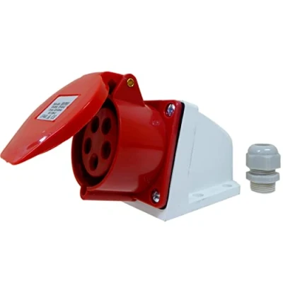 Image of 16A 5 Pin 400V Socket Industrial CEE IEC 3P+N+E IP44 3 Phase 16 Amp 380 415V Red