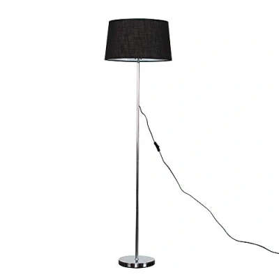 Image of Modern Standard Floor Lamp in a Polished Chrome Finish with Black Tapered Shade