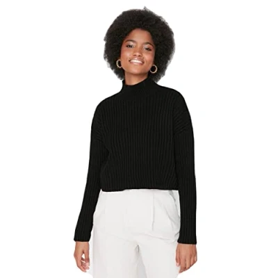 Image of Trendyol Women Oversize Basic Standing Collar Knitwear Sweater Schwarz