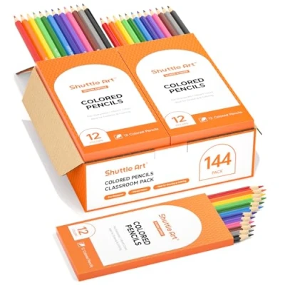 Image of Shuttle Art 144 pack Colouring Pencils Bulk, 12 Colours of Sharpened Coloured Pencil Set for School, School Wooden Drawing Kids, Class Back to Supplies