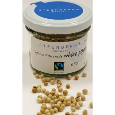 Image of Steenbergs Organic Fairtrade White Peppercorns Standard Jar 60g