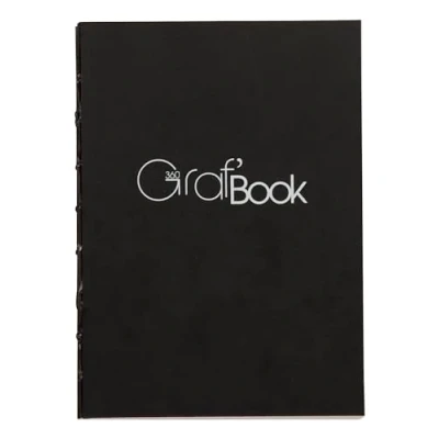 Image of Clairefontaine Ref 975800C Graf Book 360 Raw Binding (100 Sheets) A6 in Size, 100gsm Paper, Acid Free, pH Neutral, Orientation Black Cover