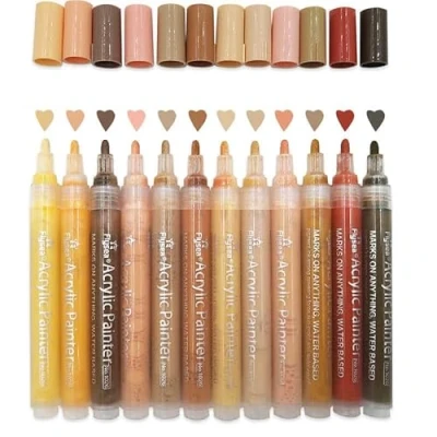 Image of 3ZONE HEALTH BEAUTY 12 Pack Skin Tone Markers Acrylic Colors 2/3.0 mm Tip for Painting on Rocks, Tiles, Glass, Ceramic, Wood,Acrylic Paint Marker