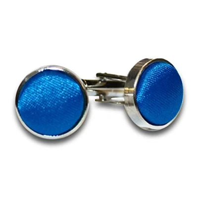 Image of DQT Men Plain Satin Fabric Inlay Wedding Cufflinks Electric Blue
