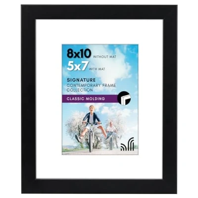 Image of Americanflat 10x8 Photo Frame in Black Use as 7x5 with Mount or 8x10 without Horizontal and Vertical Formats for Wall Tabletop