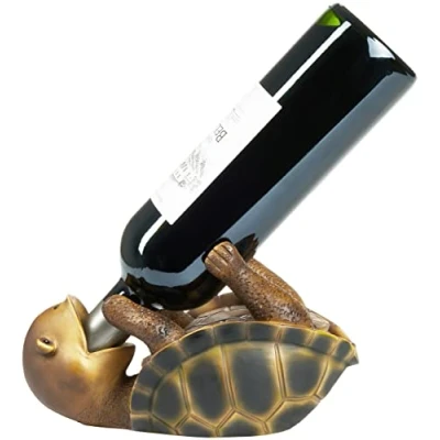 Image of BRUBAKER Wine Bottle Holder Thirsty Turtle Drunk Animals Stand Funny Sea Decorative Figurine Hand Painted Bar Accessories Gift