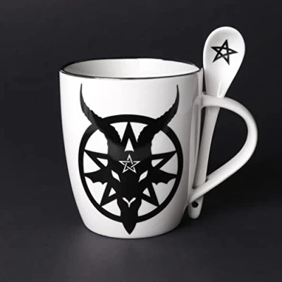 Image of Alchemy Baphomet Mug &amp; Spoon Set White 13x14cm